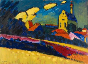 ムルナウのための研究、教会のある風景、1909 作： Wassily Kandinsky